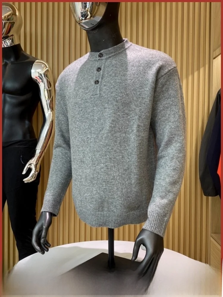 

Men's Wool Blend Knitwear Henry Collar Sweater Versatile Warm Faionable Winter Long Sve Casual Soft Polyester Blend