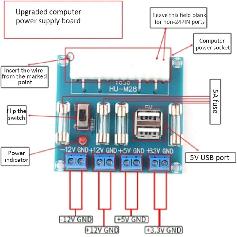 

REPLA-2X XH-M229 Computer Power Adapter Board Desktop Lead Module With USB Port ATX Power Take-Off Board
