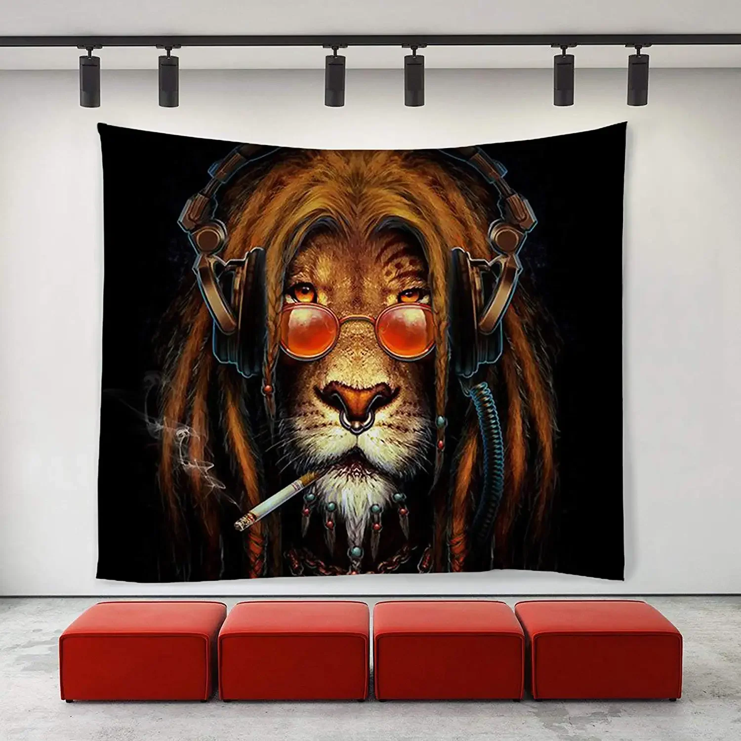 Funny Lion Tapestry Art Wall Hippie Art Cool Lion Smoking Love Music Tapestries