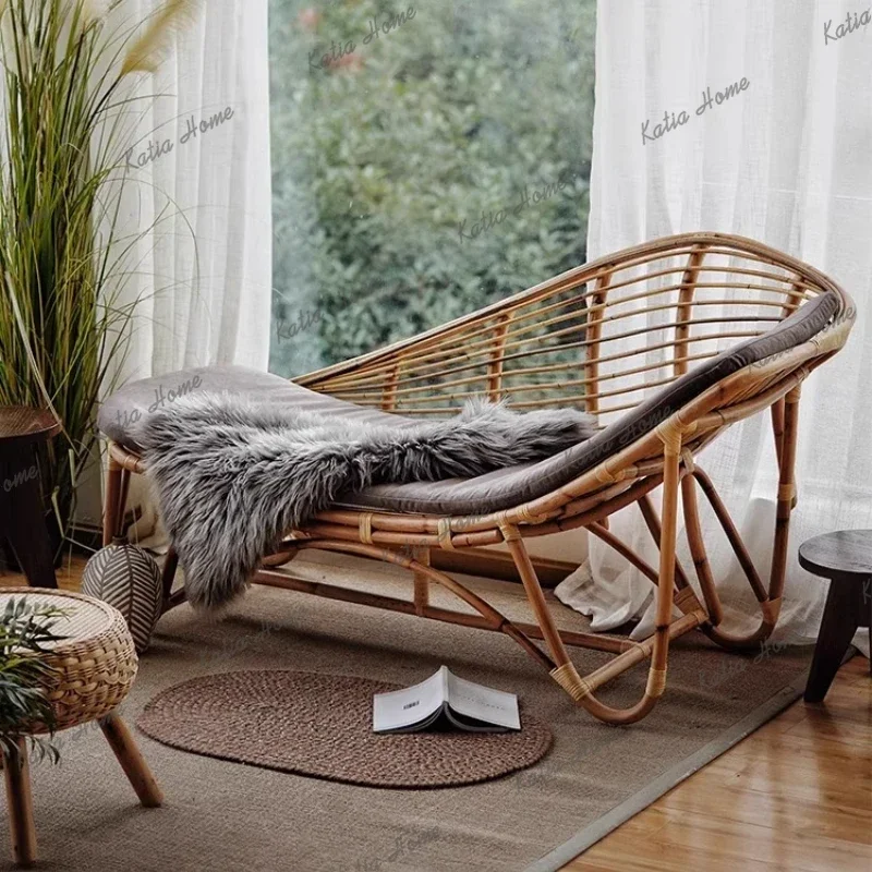 FG Nordic Rattan Lounge Recliner Living Room Lazy Comfortable Leisure Chairs Sofa Chaise Adult Bedroom Sillon Furniture Home