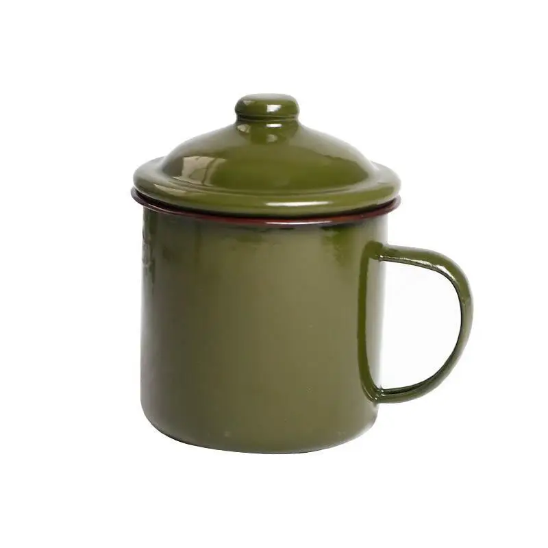 Nostalgic enamel cup tea jar retro foreign porcelain jar thickened iron cup with cover mug gift cup