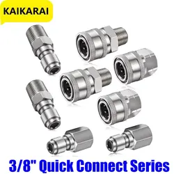 3/8 Inch Stainless Steel Male and Female Quick Connector Kit Pressure Washer Adapter Set Quick Connector Plug Male Nipples