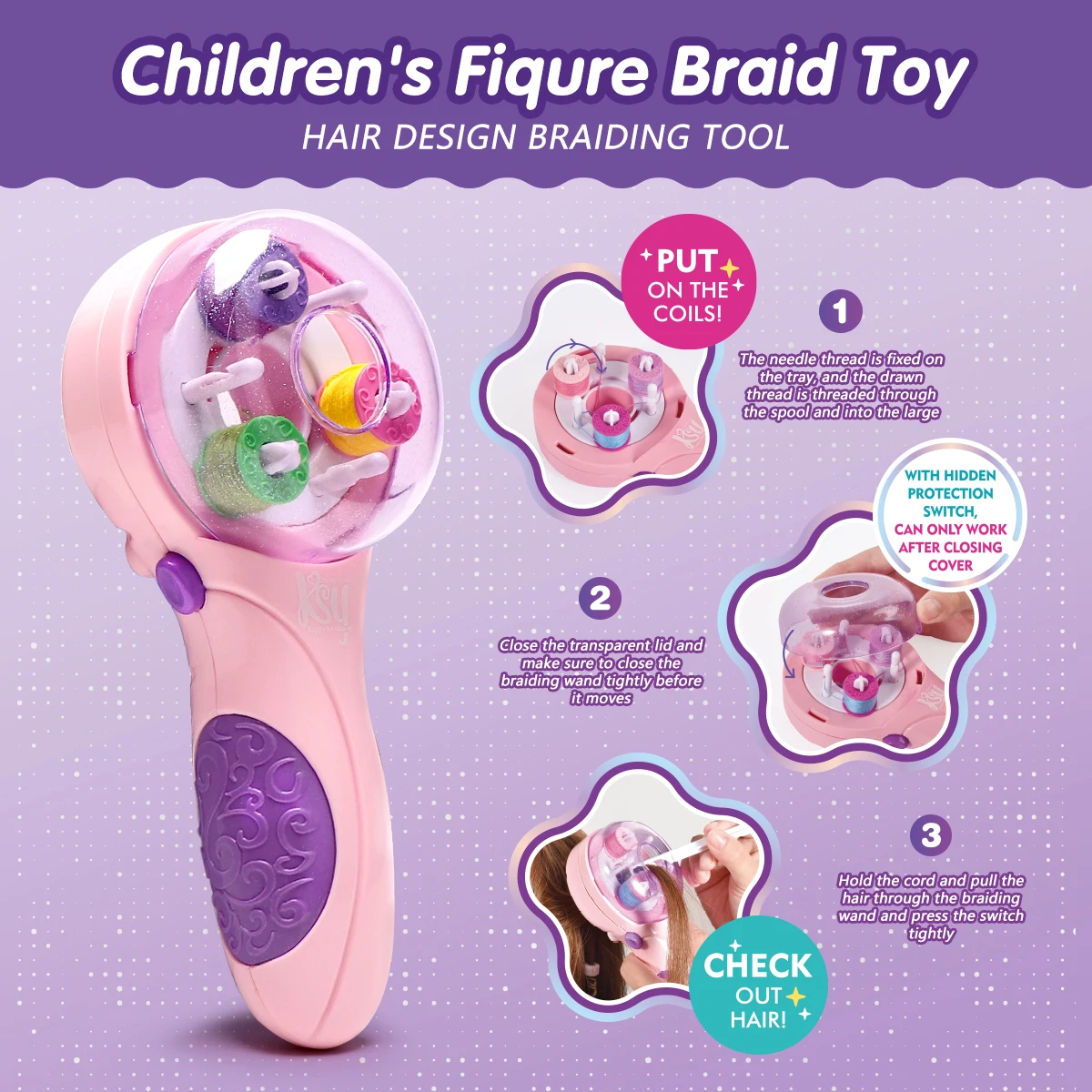 Tondeuse à cheveux automatique pour enfants, jouet créatif, bricolage, tressage de cheveux, ficelle multicolore, outil de coiffure pour filles