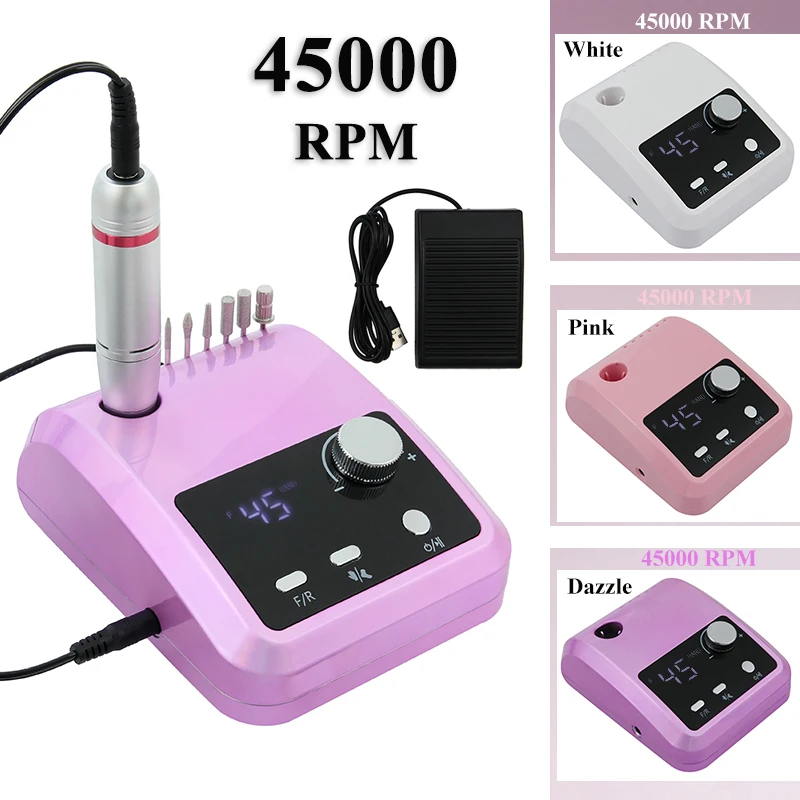 30W 45000RPM Nail Drill Machine Kits Professional Nail Lathe Sander with Large LCD Screen Electric Manicure Polisher for Nails