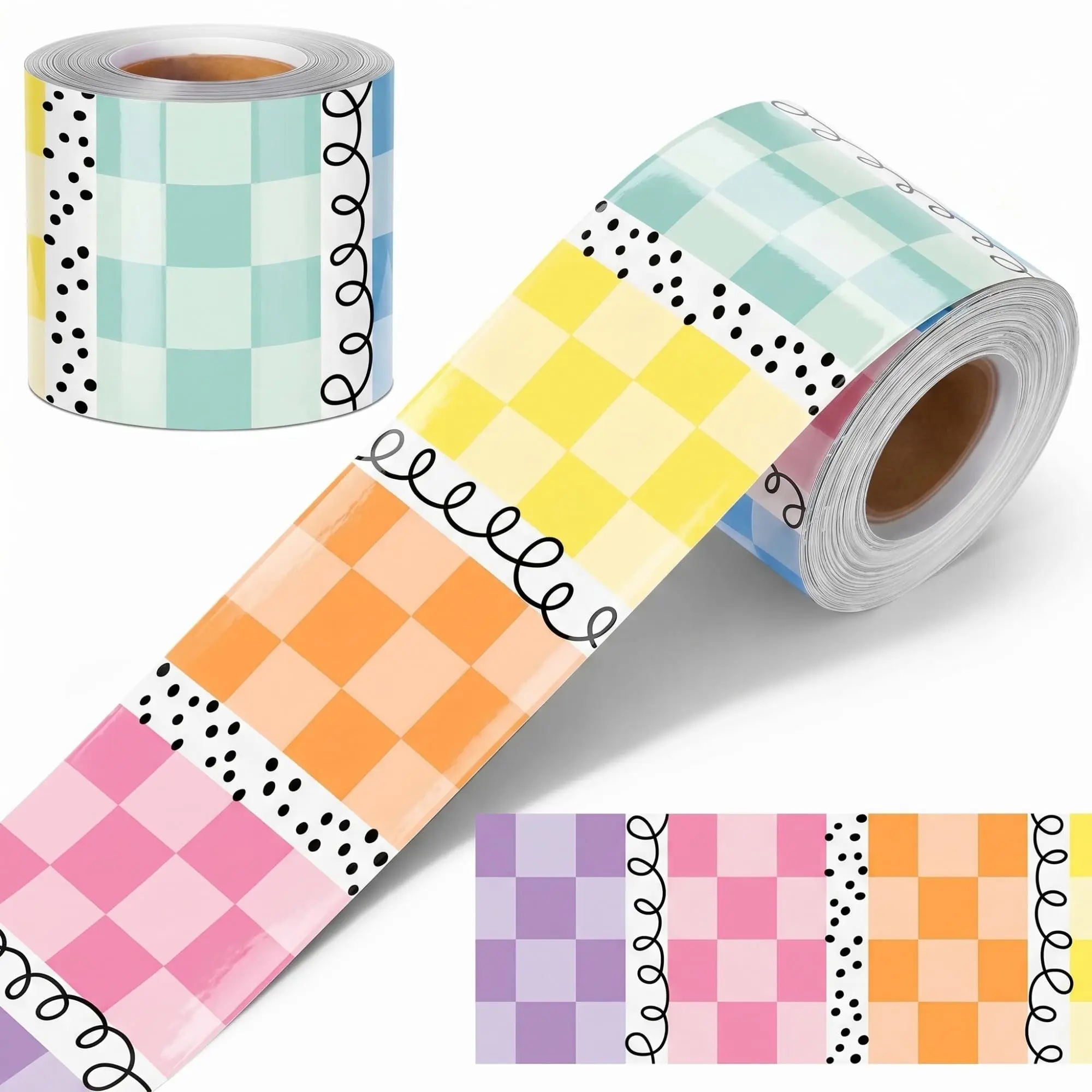 65 Feet Bulletin Board Borders Back to School Cute Rainbow Checkerboard Borders Decorative for School Classroom Chalkboard ﻿