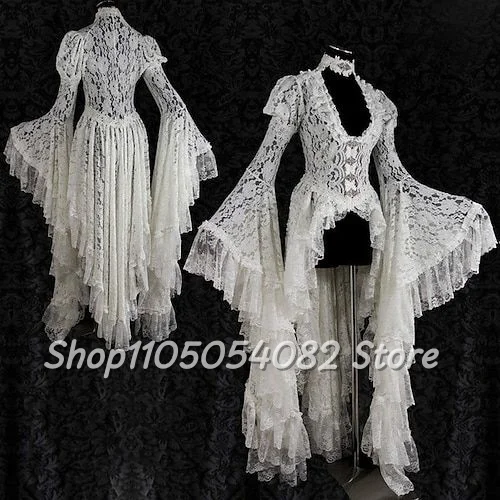 

Элегантное французское кружевное викторианское вечернее платье по индивидуальному заказу, короткие платья для выпускного вечера с V-образным вырезом и расклешенными рукавами, рюшами спереди