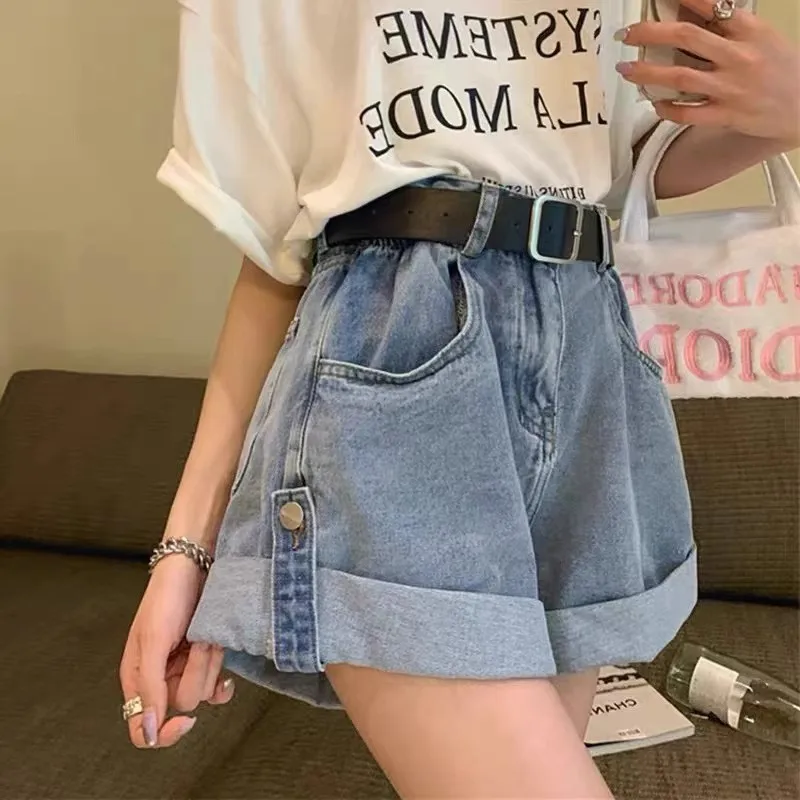 

2025 Summer New Hot Girl Curled Edge High Waist Cowboy Shorts for Women