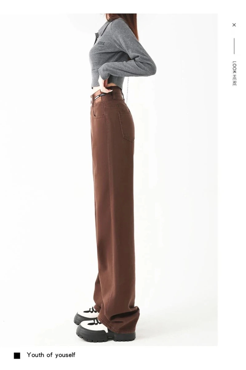 Dżinsy Y2K Damskie Dżinsy z Wysokim Stanem Rozszerzane Spodnie typu Flare Miękka Bawełna z Podszewką z Polaru Ciepłe Duże Rozmiary Małe Rozmiary Kawa Brązowe Spodnie Casualowe