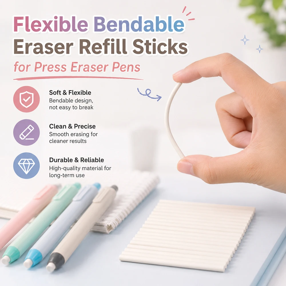 Press Eraser Pen Set Creative Pen Shape Press Type Pencil Eraser with Replaceable Core Sketching Painting Writing Erase Supplies view 5