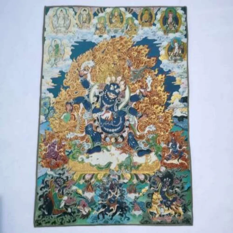 

36" Tibet Tibetan Cloth Silk 6 Arms Mahakala Wrathful Deity Tangka Thangka