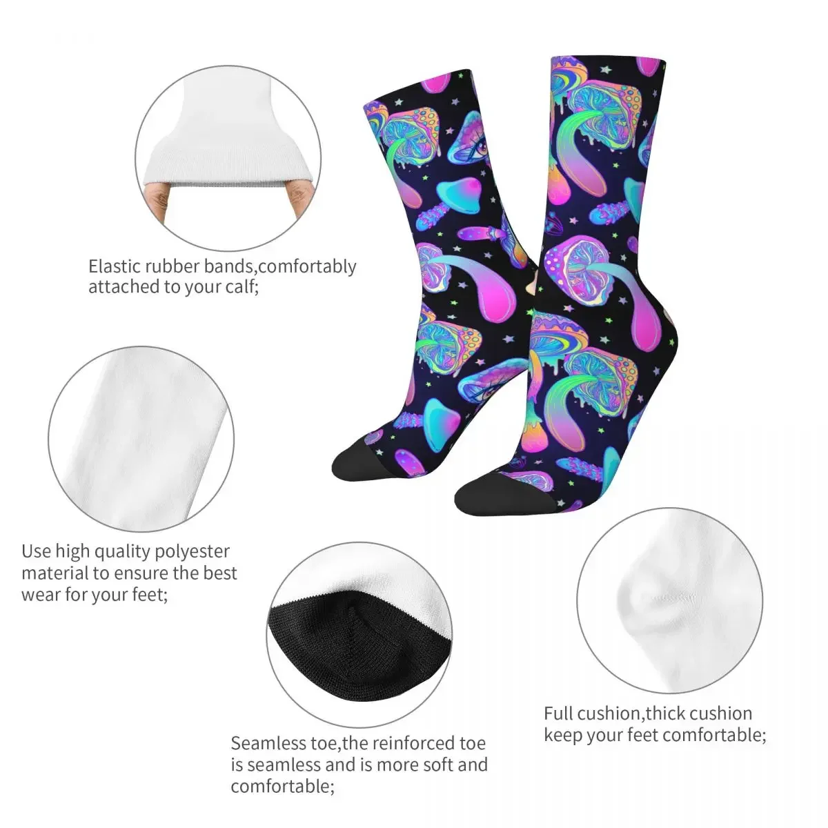 Autumn Winter Funny Women Men Male Trippy Mushroom Psychedelic Socks Shrooms Soccer Socks Breathable Cute Sock