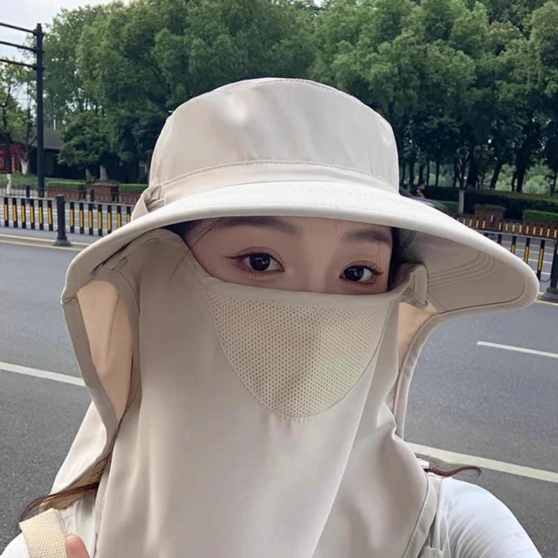 

Sun Mask Hood UPF50+ Cooling Neck Guard Hat Womens Wide Brim Sun Hat Breathable Fishing Cap Outdoor Cycling UV Shield