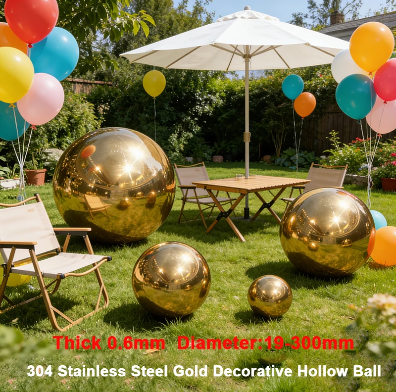 1-10Pcs 304 Stainless Steel Garden Gold Decorative Hollow Ball 0.6mm Thick D19mm-300mm Seamless Boutique Ball Ornaments Ball