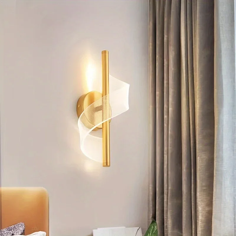 Preto e Ouro S-Shaped LED Lâmpadas de Parede, Moderno e Simples, Criativo, Interior, Quarto, Cabeceira, Estudo, Hall, Acrílico Luzes de Parede, Home Decor