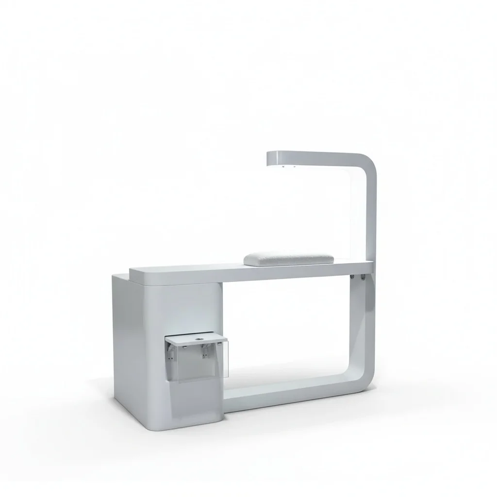 L Shaped Nail Table, White Iron and Flannel Manicure Table with Dust Collector and Light, Corner Nail Desk, Beauty Equipment