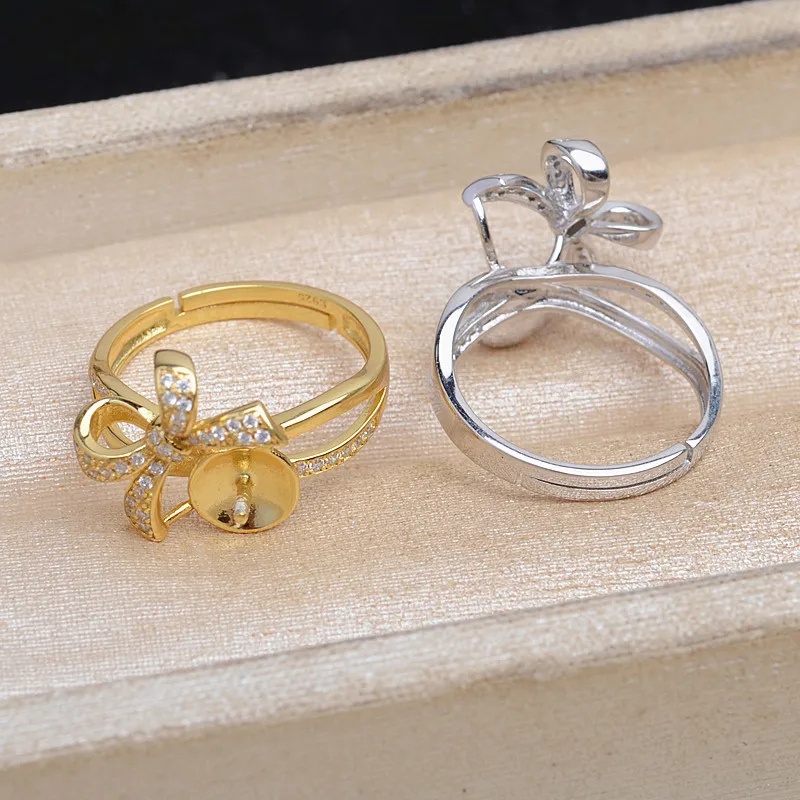 Форма банта из стерлингового серебра 925 пробы, регулируемые крепления для колец на палец, основа, фурнитура, компоненты ювелирных изделий для жемчуга 10-12 мм