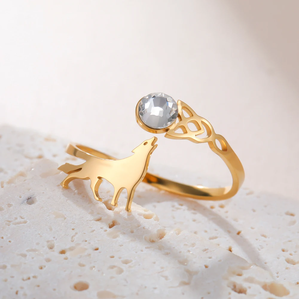 Dawapara Heulender Wolf Zirkon Verstellbarer Ring Tier Totem Celtics Knoten Glückssymbol Edelstahlschmuck – Detail 10