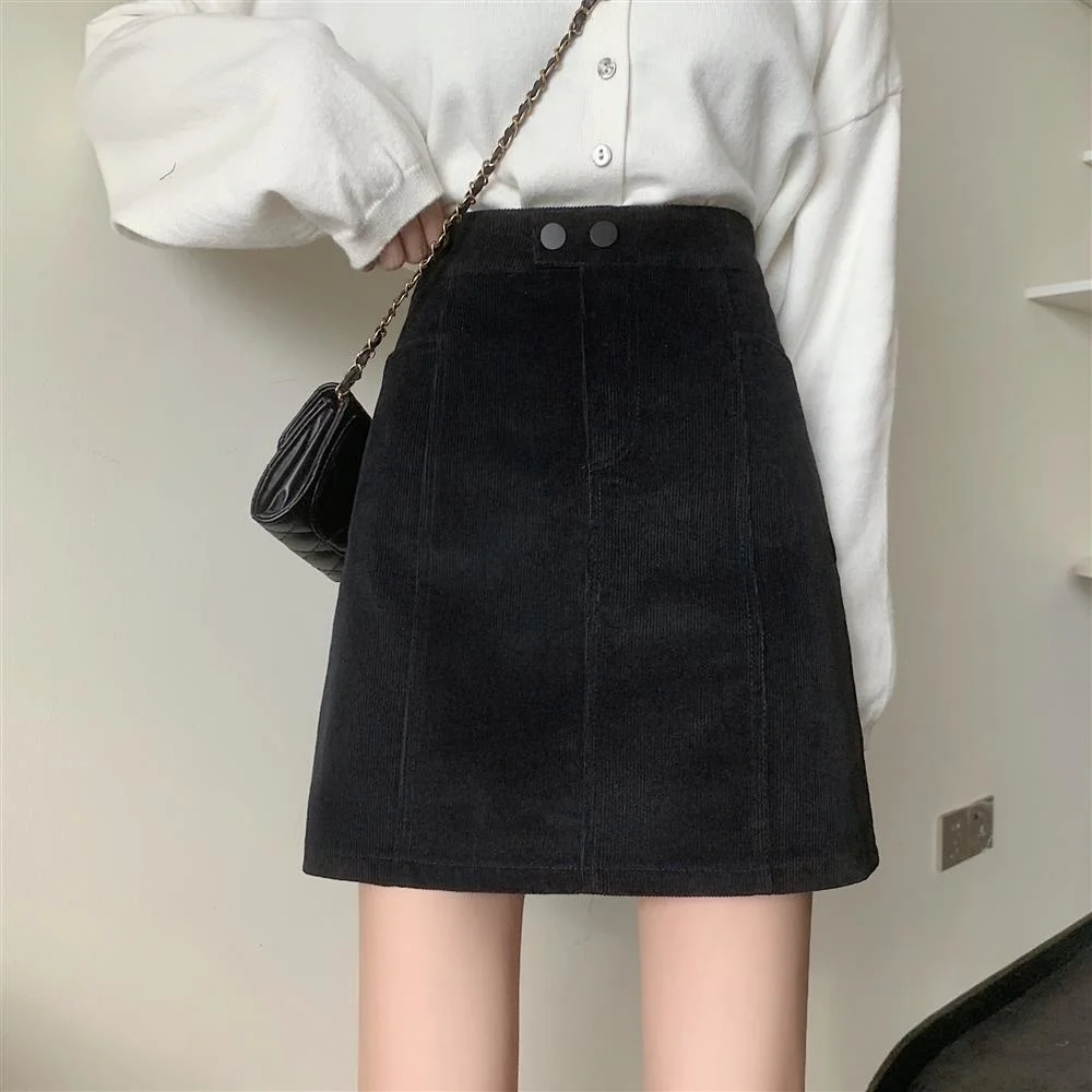 

Corduroy 2023 New High Waist A-line Short Crotch in Autumn Winter Slim Half Versatile Faldas Fashion Clothes for Women Skirts