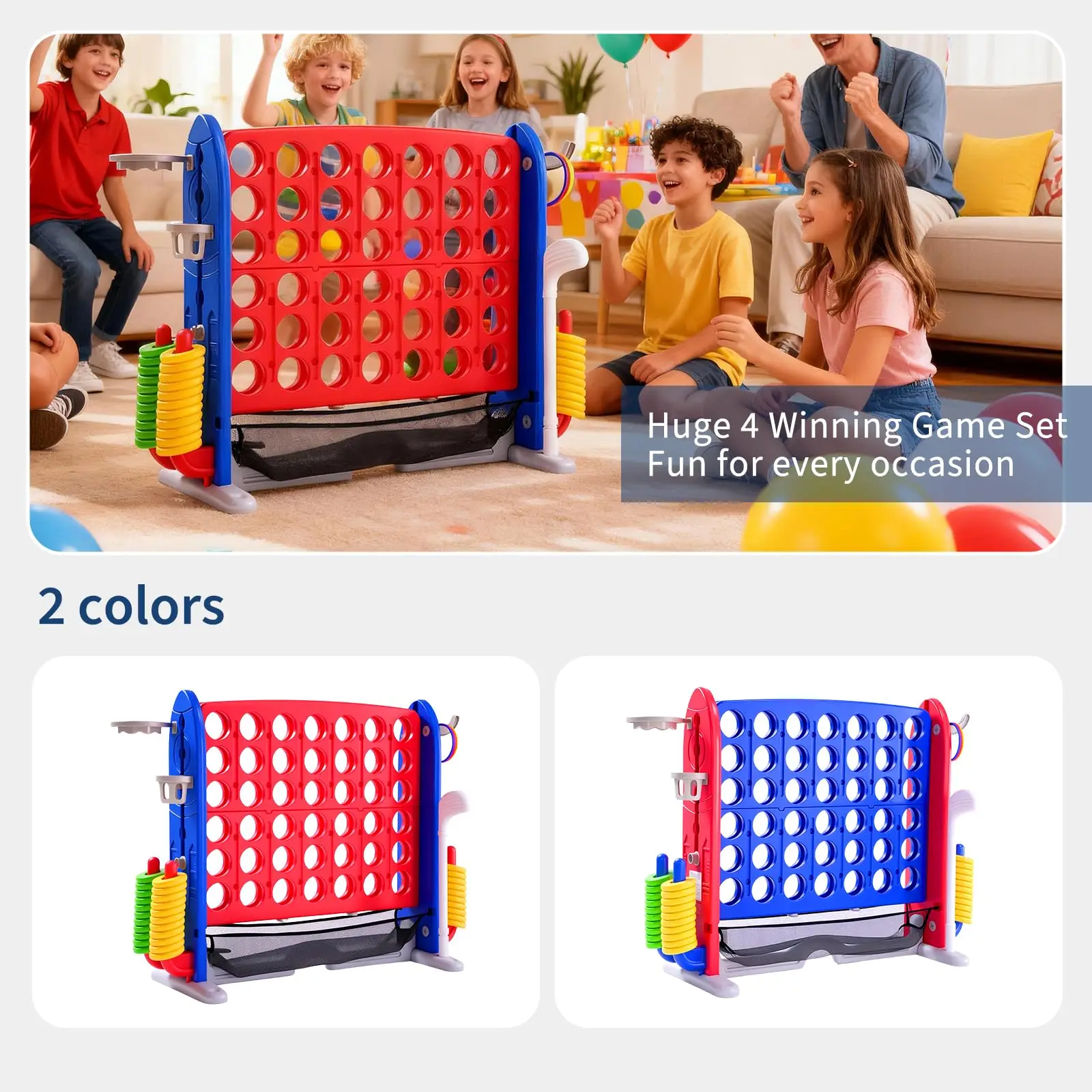 

Готовый набор Jumbo 4-в-ряд, регулируемый по высоте уличный игровой набор 3-в-1, портативное снаряжение для вечеринок на заднем дворе для взрослых и детей