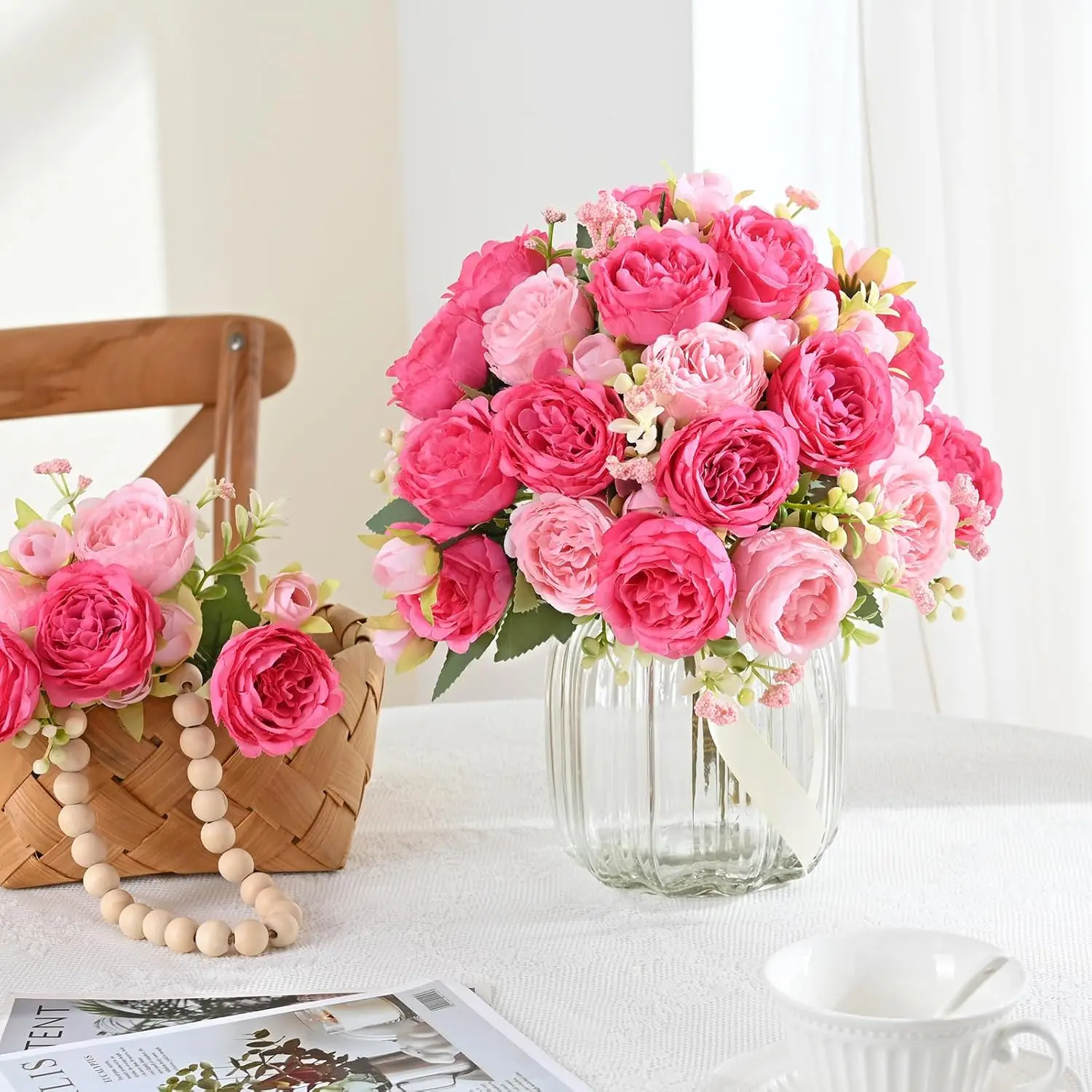 2er-Pack Seiden-Pfingstrosen Künstliche Rosa Hybrid-Pfingstrosen Tischdekoration Hochzeit Party Heim-Deko Künstliche Pfingstrosen-Sträuße zur Dekoration – Detail 2