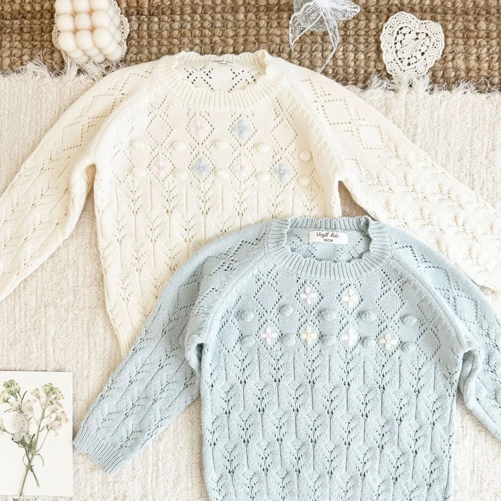 Autumn and winter girls' knitted sweater kids pullover Nordic style Hand embroidered sweater baby girl clothes