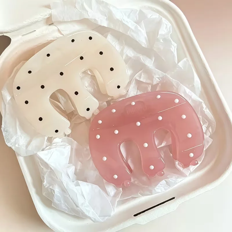 2 pieces of textured polka dot jelly color hair clips, versatile M-shaped clasp, fashionable shark clip