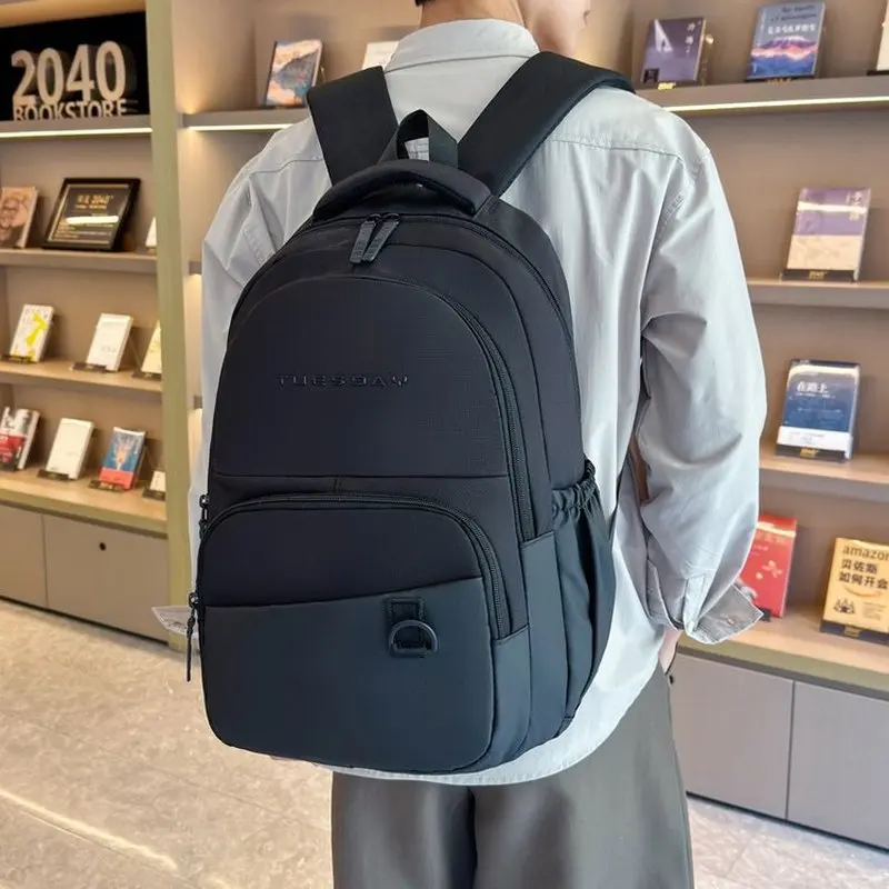 Unisex Grey Letter Print Backpack With Drawstring Side Pockets Large Capacity School Travel Daypack Lightweight Commuter Rucksac