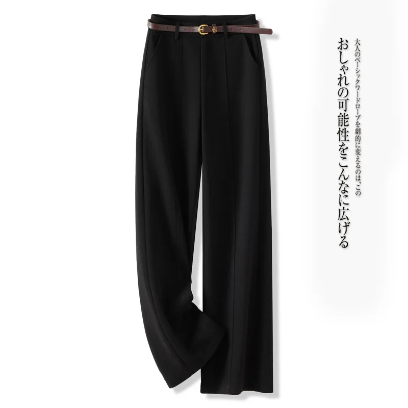 سروال بدلة صوف للنساء والشتاء، سروال أنيق من الأرز الدبق، مبطن بالصوف دافئ ضيق مستقيم-