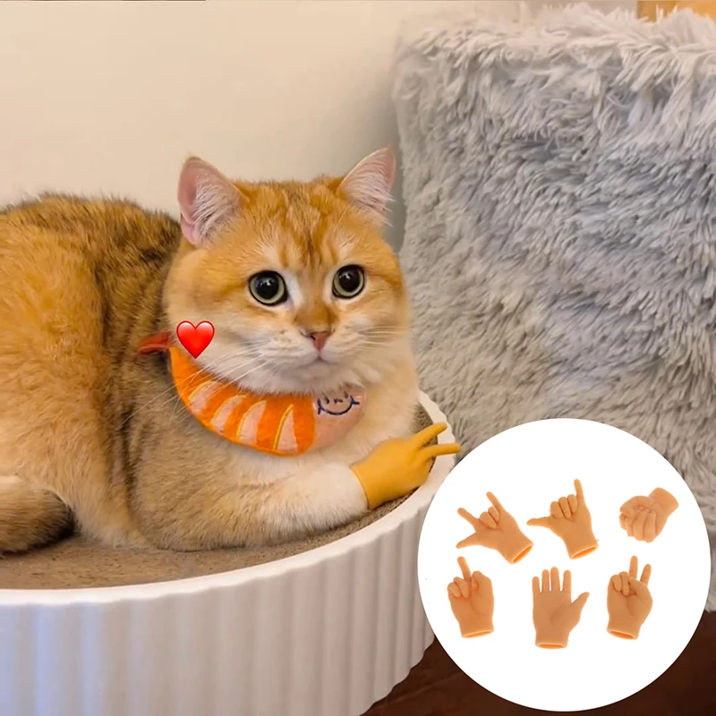 1/3/6PCS Cats Toy Mini Hand Funny Palm-shaped Creative Finger Gesture Set Silicone Small Hands Cat Fake Hand Gloves