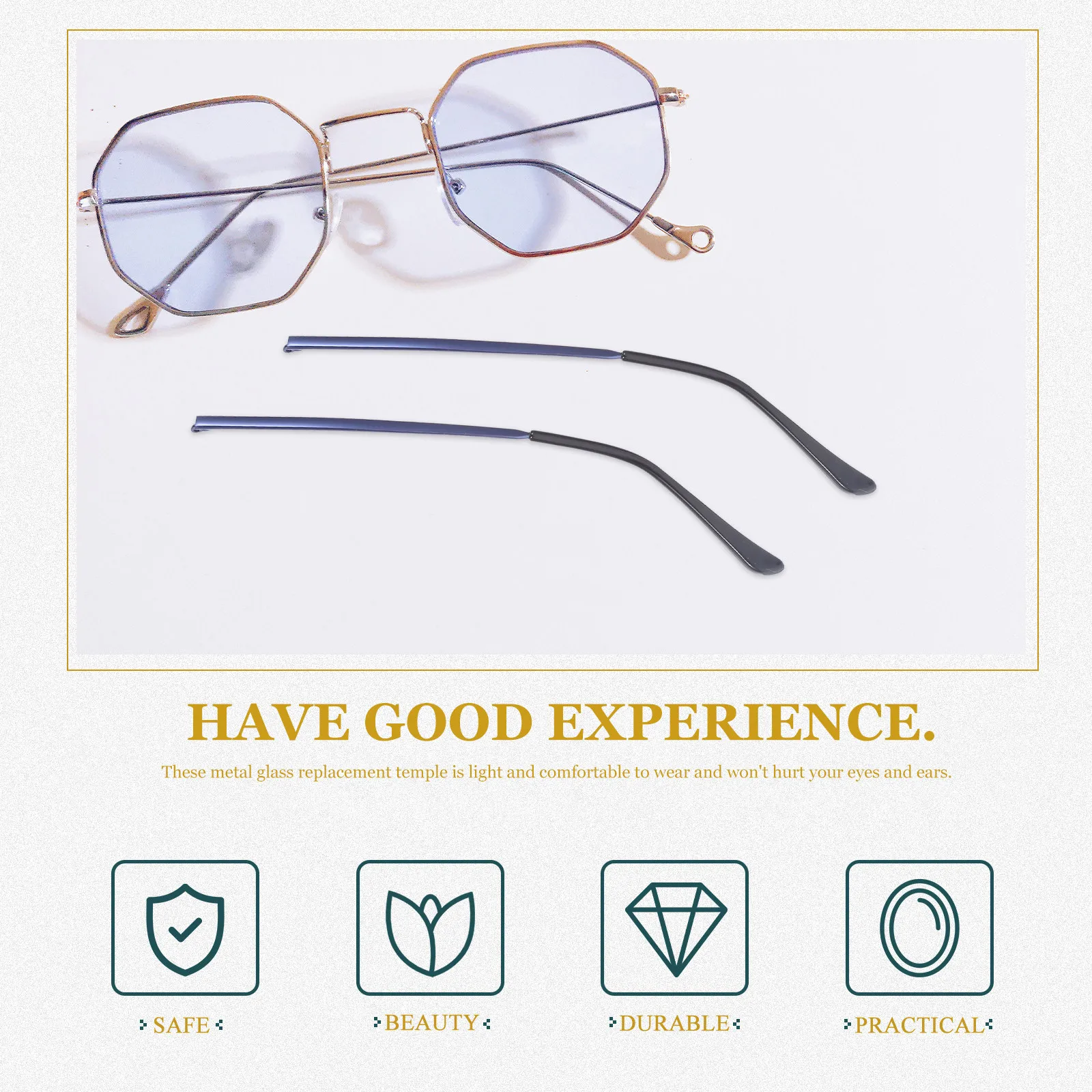 1Pair Glass Metal Glasses Temple Arms Replacement Premium Collision Resistant Wear Easy Install Universal Legs
