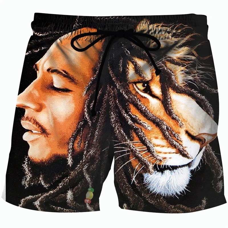 3D Printed Bob Marley Pattern Beach Shorts For Men Reggae Music Hip Hop Casual Funny Board Shorts Quick Dry Men Oversized Shorts