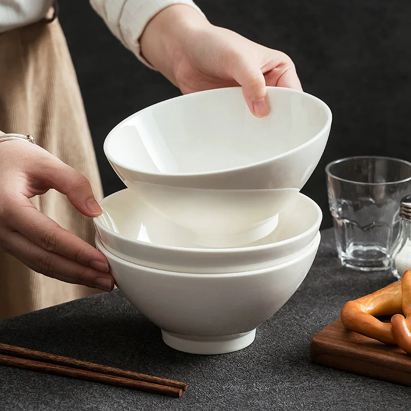 

White Porcelain Hat Bowl Household Restaurant Rice Noodle Salad Bowls Ceramic Ramen Dishes Simple Tableware Kitchen Supplies