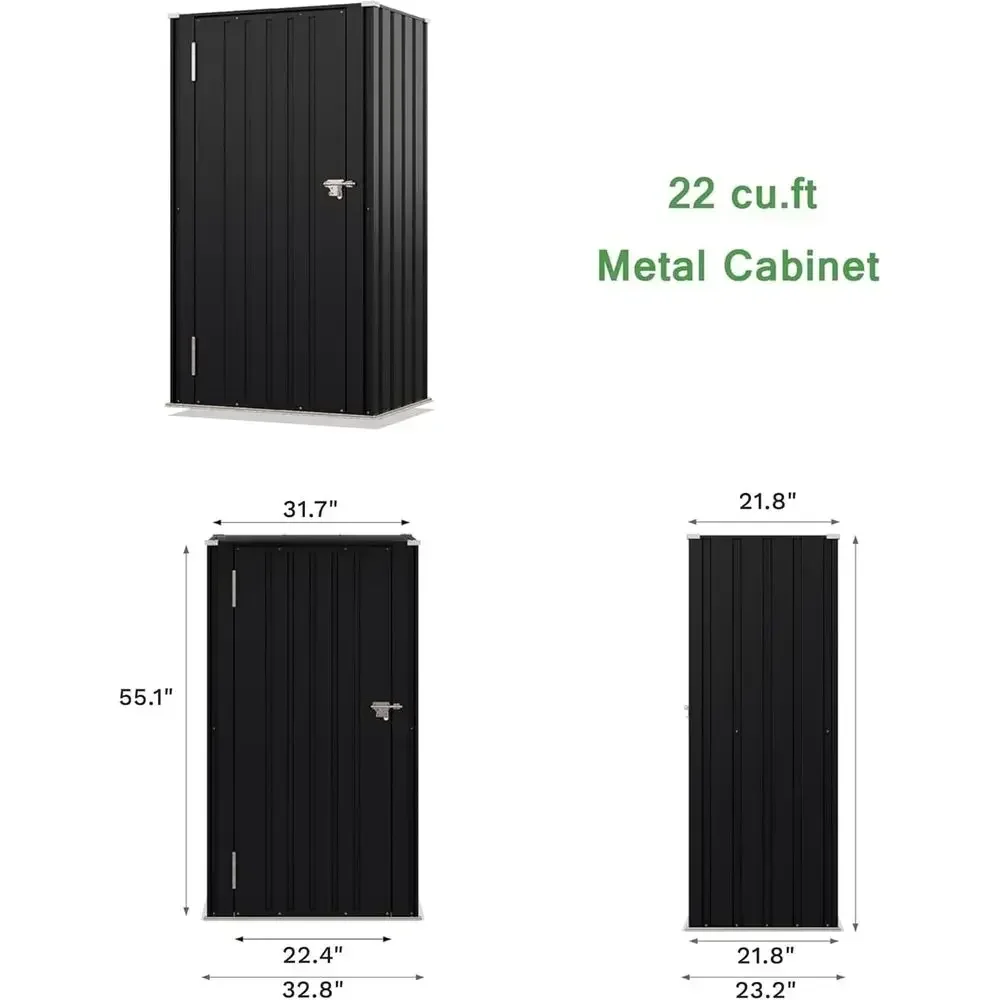 22-Foot Lockable Metal Storage Shed, Outdoor Tool Cabinet with Fixed Shelves for Patio, Garden, and Backyard, Black