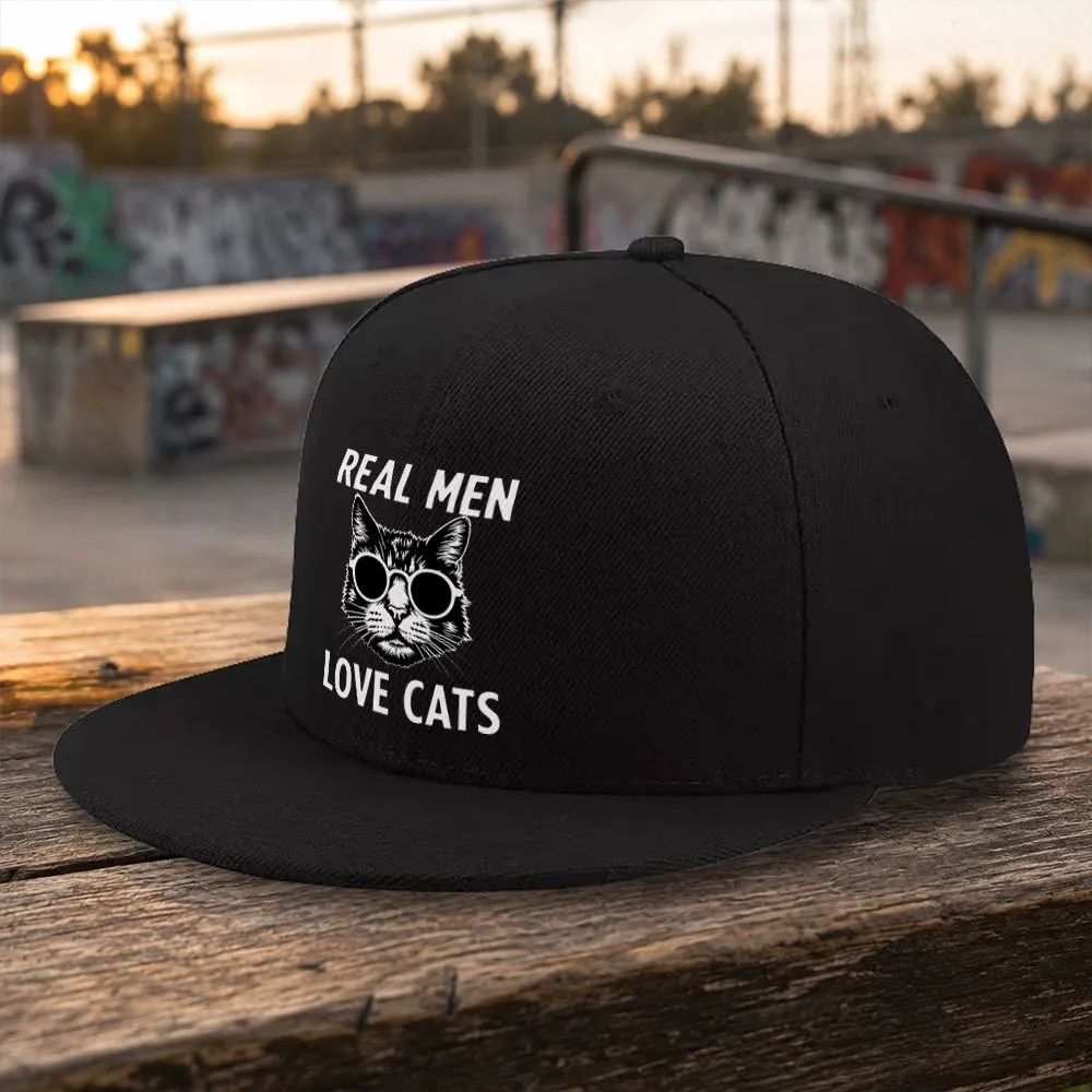 Real Men Love Cats Graphic Baseball Cap Adjustable Flat Brim Casual Hat for Men Women Outdoor