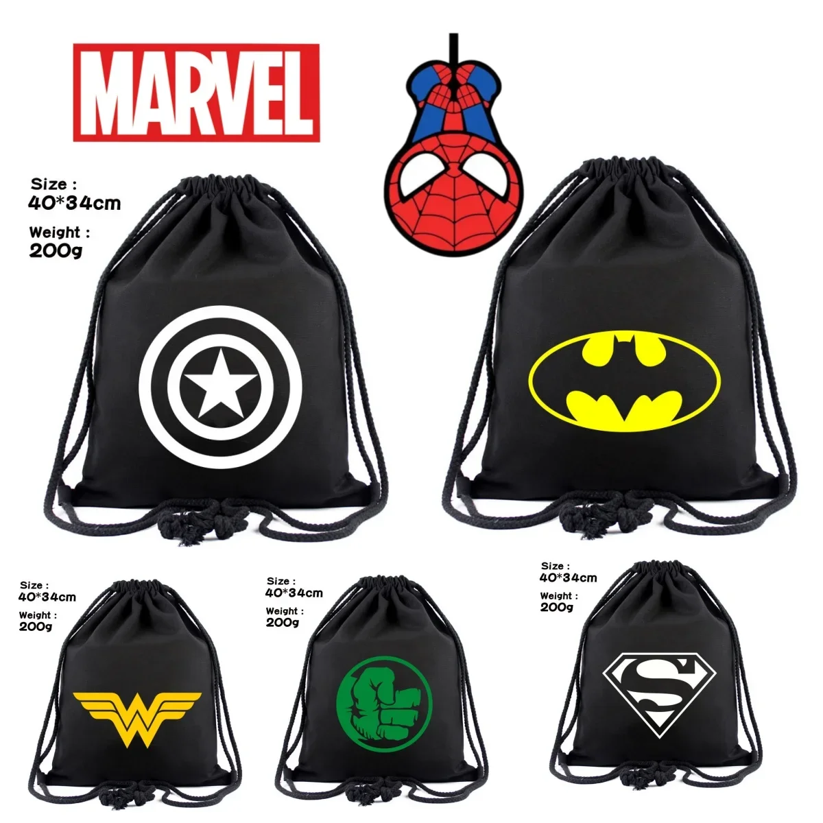 

Hot Marvel Series Canvas Drawstring Backpack Captain America Cartoon Peripheral Student Backpack Batman Drawstring Backpack