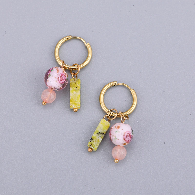 4pairs/lot Earrings Women Ceramic Stainless Steel Chinese Oil-drop Shaped earrings Ear Clip