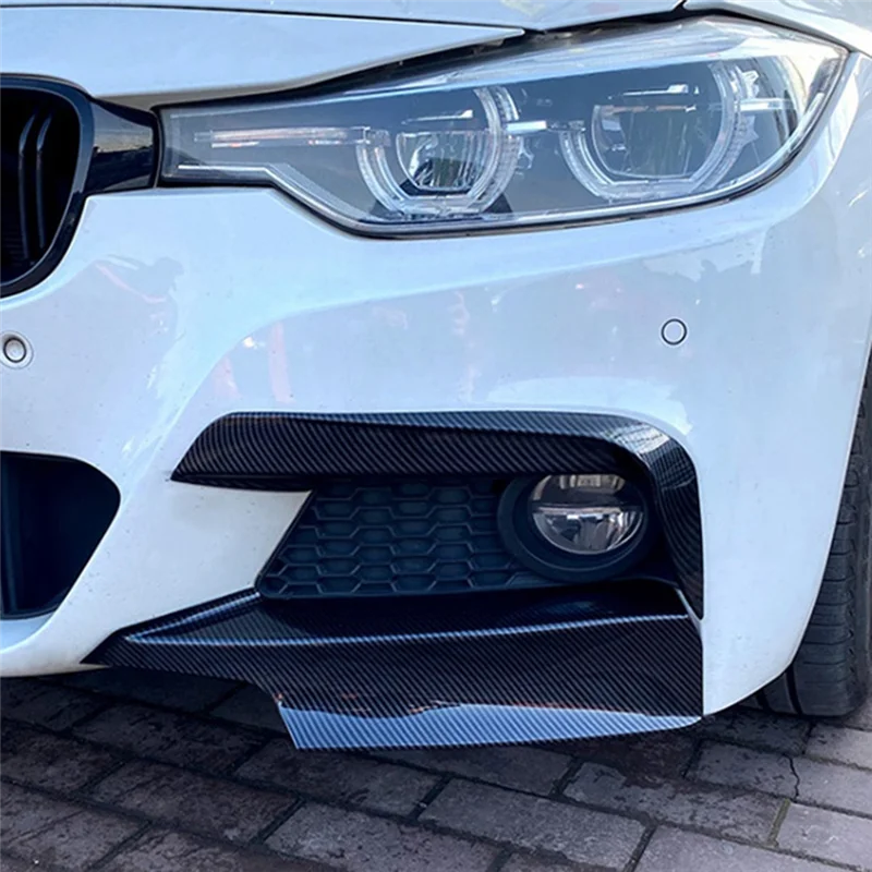 1Pair Car Front Bumper Fangs Trim Lid Cover Decoration for 3-Series F30 F31 M Pack 2013-2019 Carbon Fiber Pattern