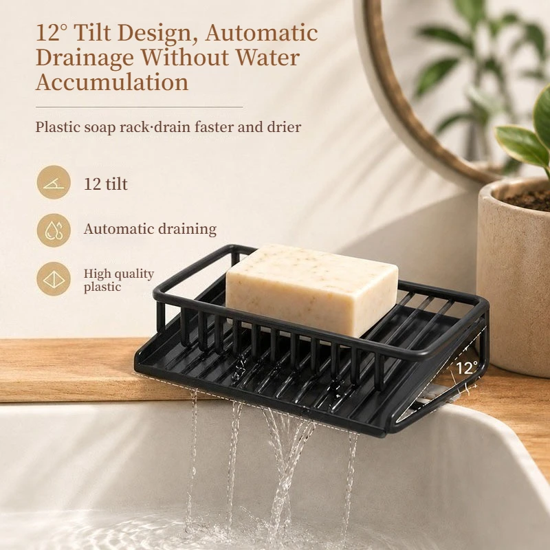 Plastic Soap Dish with Drain Rack Household Bathroom Countertop Laundry Soap Holder Drainable Bathroom Storage Organizer