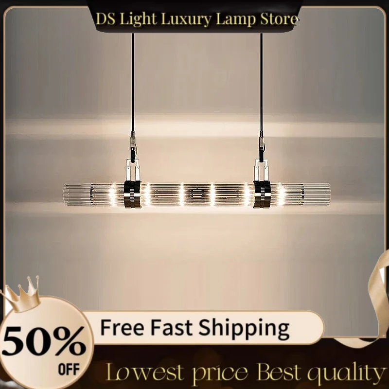 

Restaurant Pendant Light Chrome 120cm 150cm 180cm Clear Glass Lampshade Modern Led Hanging Light Dining Room Decor Pendant Lamp