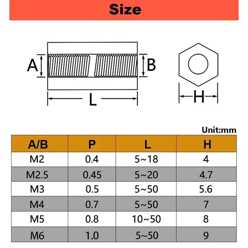 Nylon Column Flat Head Hexagonal Double Through Stud Isolation Column Black Plastic Support Column Spacer ColumnM2M2.5M3M4M5M6