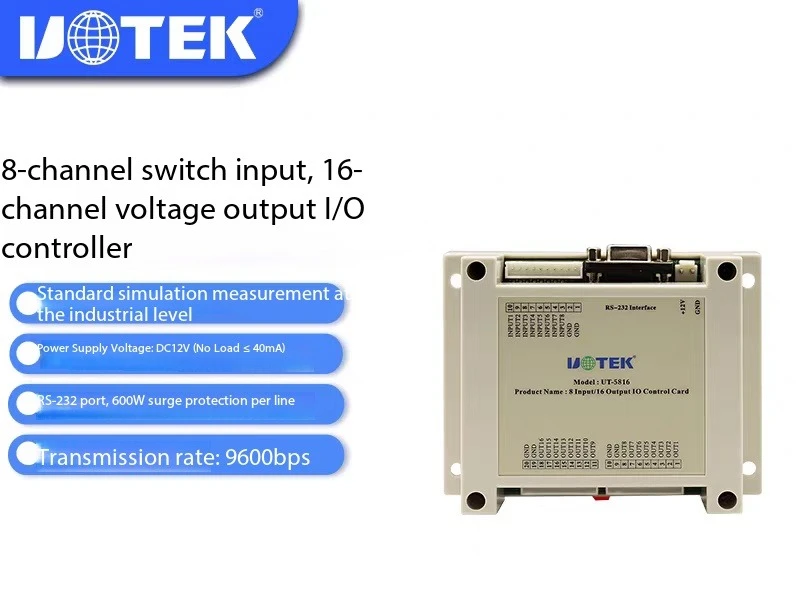 Yutai UT-5516 16-CH I/O Controller RS-232/485 to TCP/IP Serial to Ethernet Converter