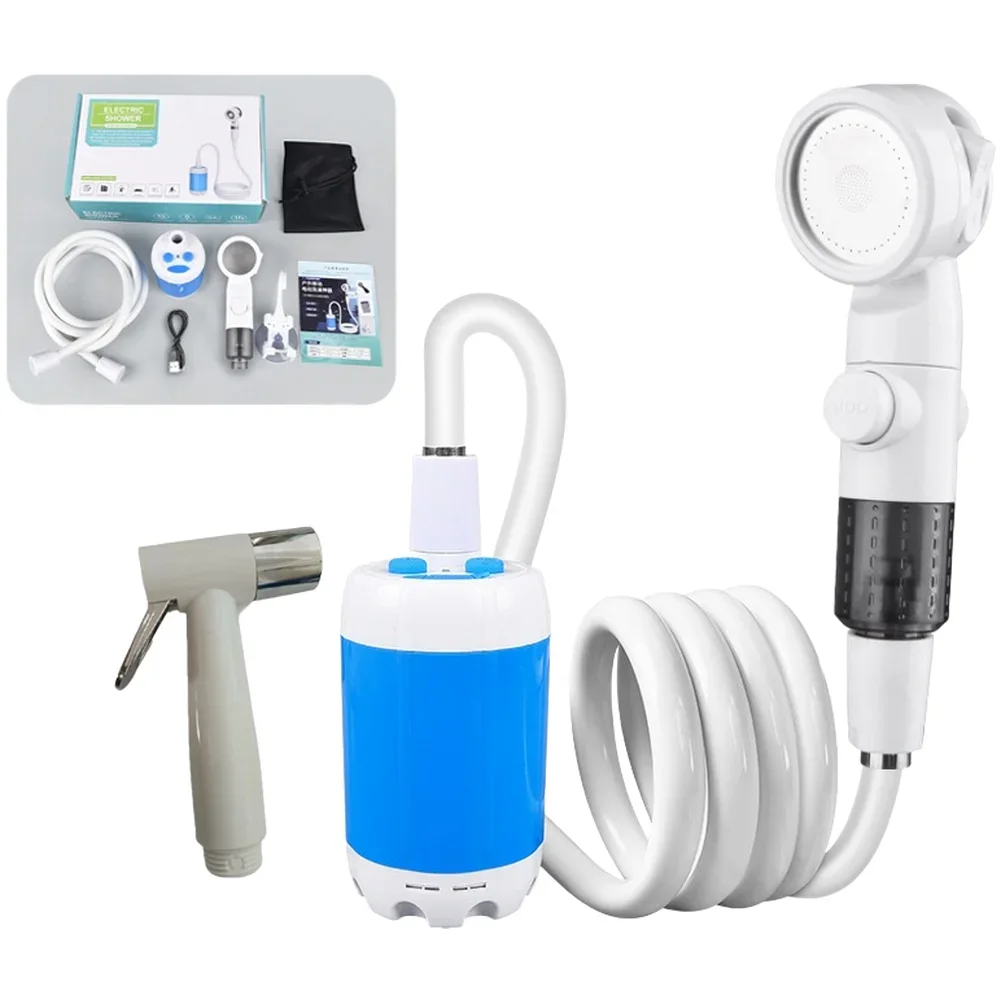 Blue Portable Shower Strong Water Flow Shower Pump Rechargeable Pump Strong Water Pressure Lightweight Compact 3 Pressure Modes