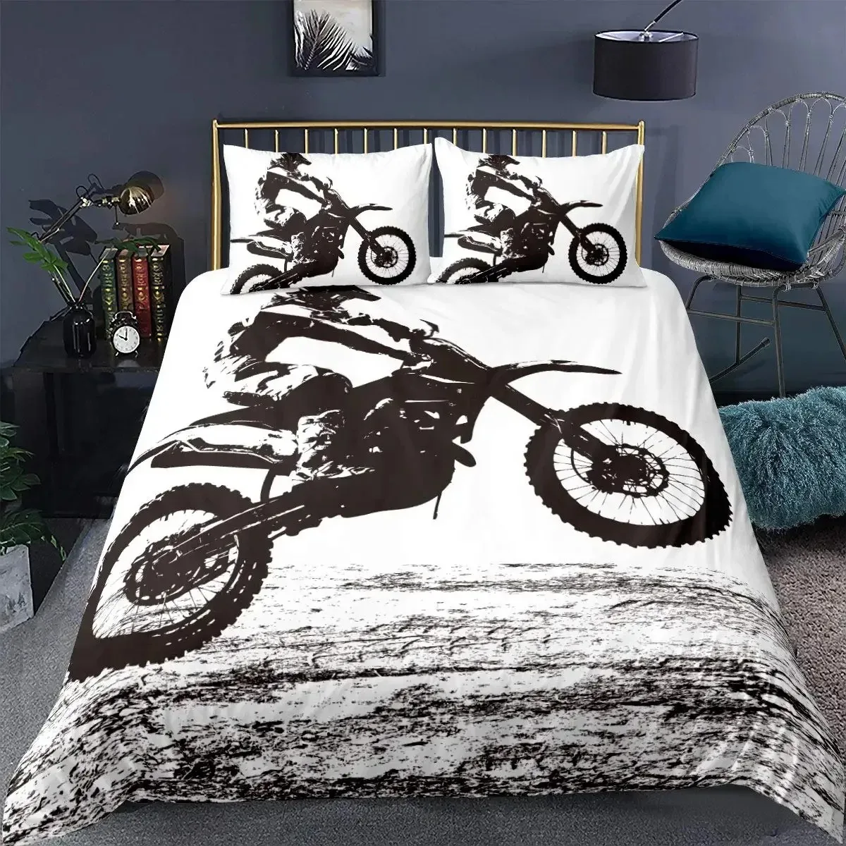 

Dirt Bike Duvet Cover Set,Sports Biker Motocross Racing Moves Theme Bedding Sets,Youth Cool Teen Boys Comforter Cover Set