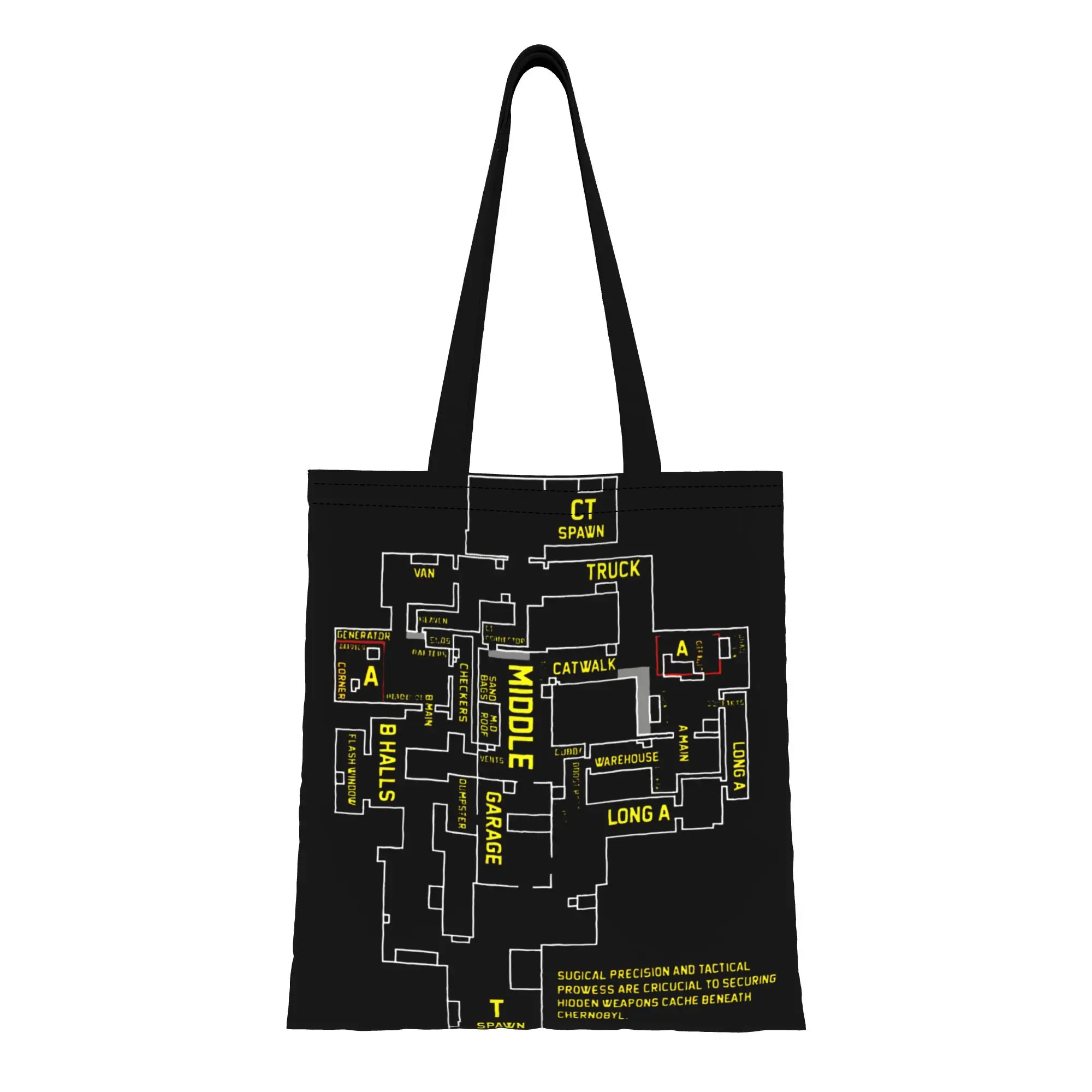 1PC Large Capacity Cache Map CS-GO FPS Game Fans Canvas Tote Bag Foldable Chic Pattern No Closed Design
