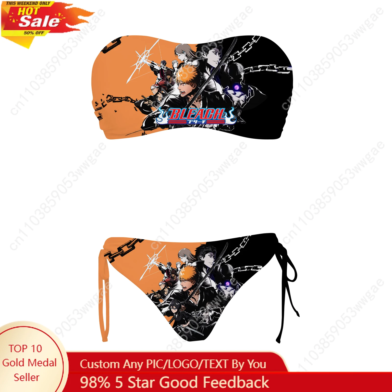 

Bleach Anime Swimsuit Womens Drawstring Two Piece Set Bathing Suit Personalized Swimwear Pool Beach Bikini Customized Beachwears