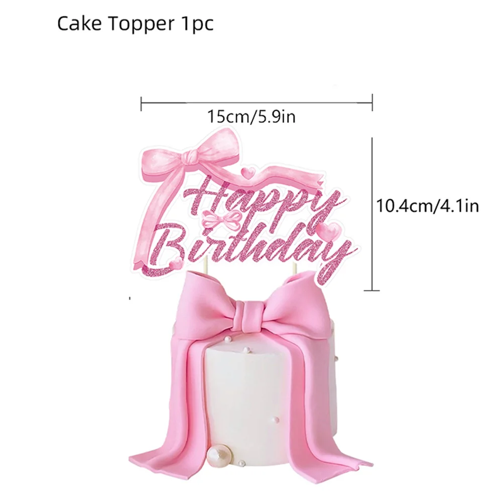 Rosa Banner Alles Gute zum Geburtstag Schleife Ballon Strohhalm Einweg-Pappteller Servietten Becher Tischgeschirr Prinzessin Mädchen Geburtstagsparty Zubehör