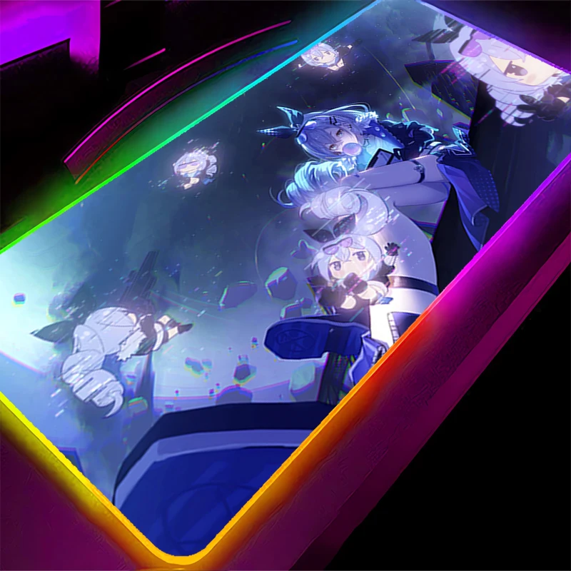 

Коврик для мыши со светодиодной подсветкой RGB, коврик для клавиатуры в стиле аниме, нескользящий игровой коврик, аксессуары для ПК, коврик для мыши, резиновый коврик для мыши H-honkai Star Rail Silver Wolf, настольный коврик