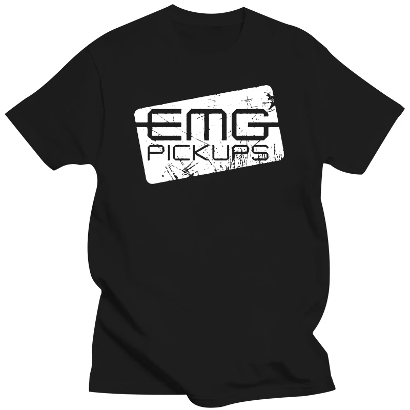 

2025 Fashion Black Tshirts for Male Male Tee-shirt Graphic T Shirts EMG Pickups Distressed Electric Guitar Logo T-shirt Size