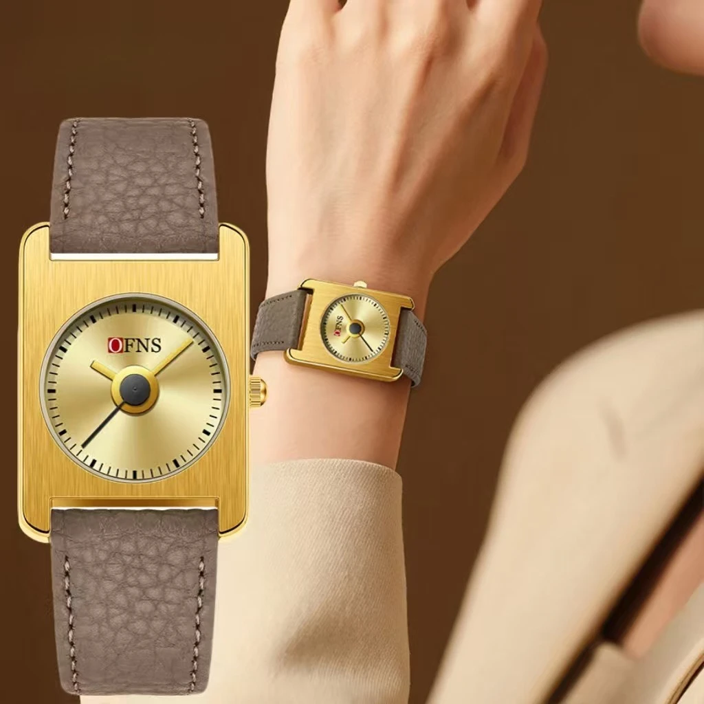 2026 Fashion Ofns Elegant Square Women's Quartz Watch Simple Temperament Light Luxury Leather Strap Female Dress Wristwatches