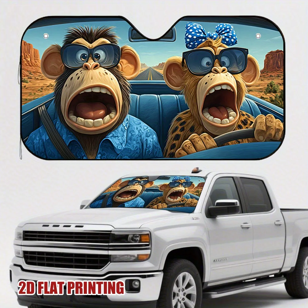 1pc Funny Monkeys Road Trip Adventure Unique Design Car Sun Shade, Suited For Various Driver Needs, Enhances Interior Comfort
